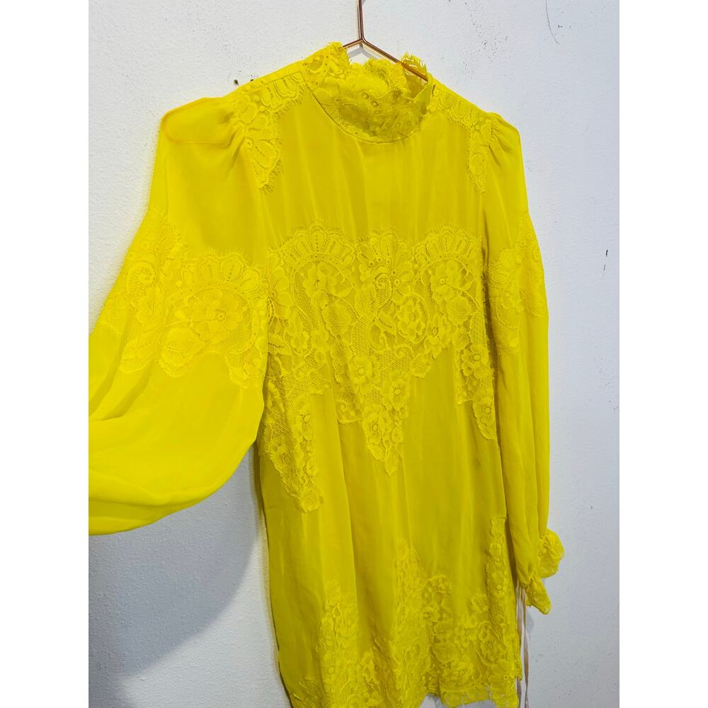 HOT AS HELL HAH Neon Yellow Lace Covered Long Sleeve High Neck Mini Dress sz S - Picture 8 of 16